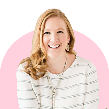 Emily Recic's headshot in front of a pink circle.